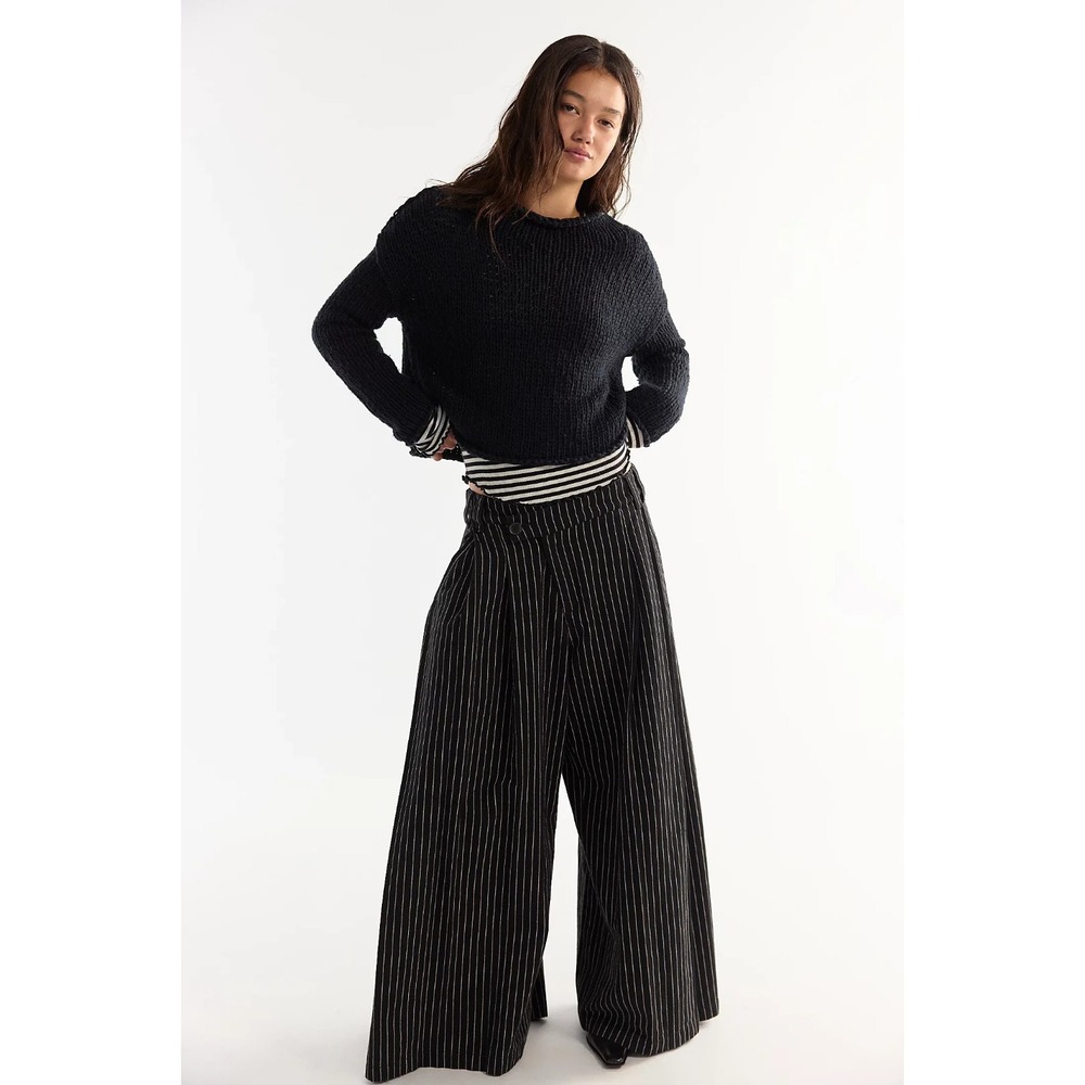Free People Opal Rollneck Knit Sweater Black Cropped Boxy Boho , Large